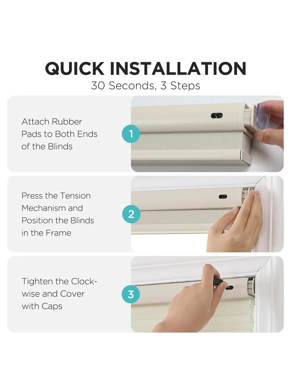 Joydeco No Drill Cordless Cellular Shades 36x64 Light Filtering Honeycomb Beige